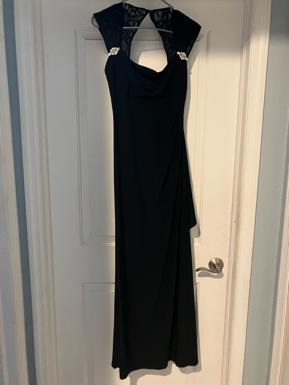 Source Unknown Black Maxi Dress with Lace Back and Embellished Shoulders
